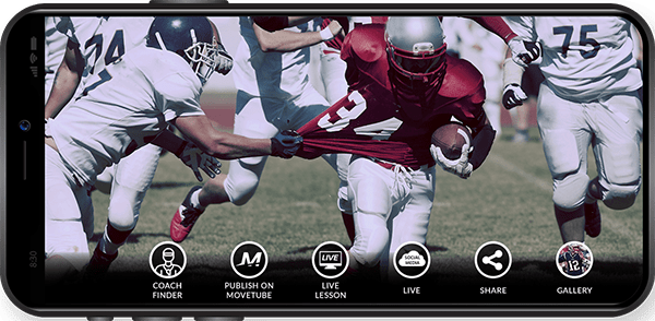 American football player filmed with the MOVE 'N APP on an iPhone
